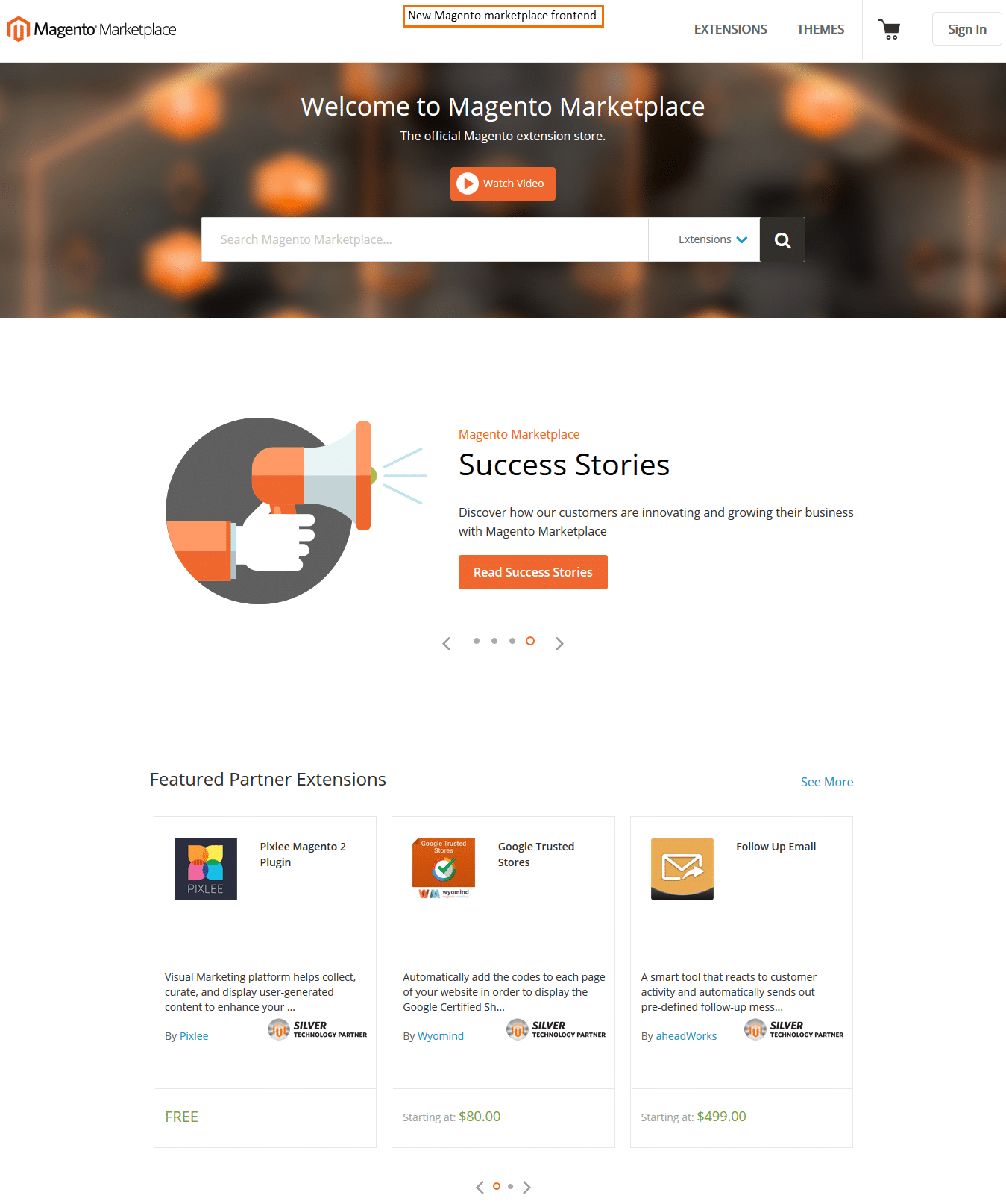 Magento Marketplace frontend