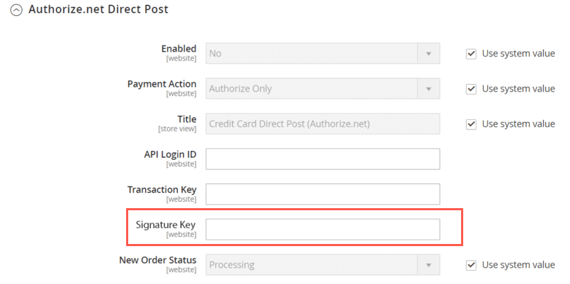 auth net signature key m2