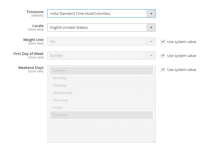 Locale Option and store information configuration in Magento 2 Timezone