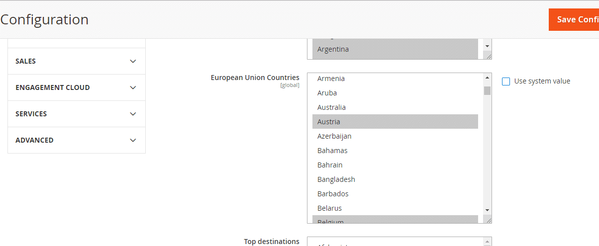 What the difference between Allowed Countries EU Countries Top Destinations in Magento eu countries