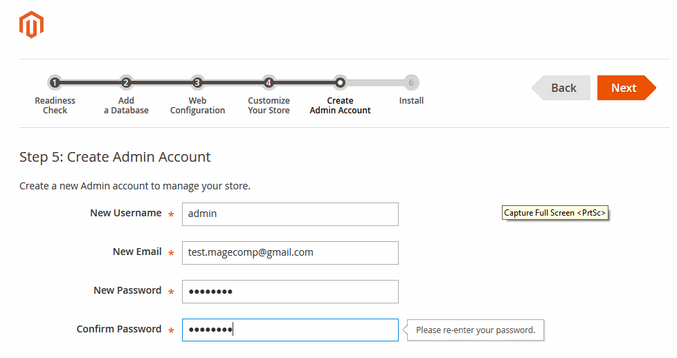 create admin account magento 2