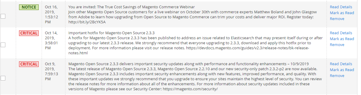 magento notification