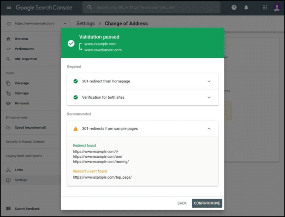 New features for the search console change of address tool