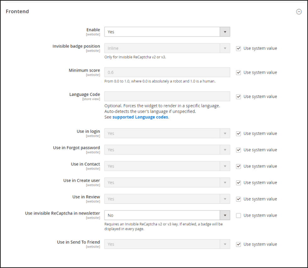 Set reCaptcha v2 in Frontend section Magento 2