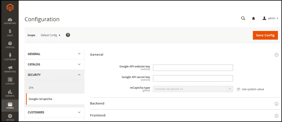 reCaptcha v2 Configuration Magento 2