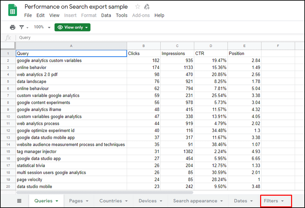 Export Search Performance data from Search Console