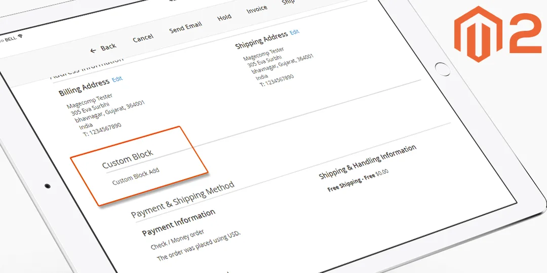 How to Add Custom Block After Shipping and Billing Address in Admin Sales order view page M2