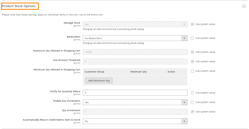 Product Stock Options