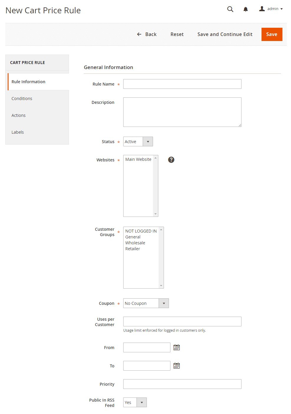 New Create a Cart Price Rule in Magento 2