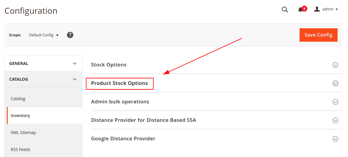 Click on the Product Stock Options