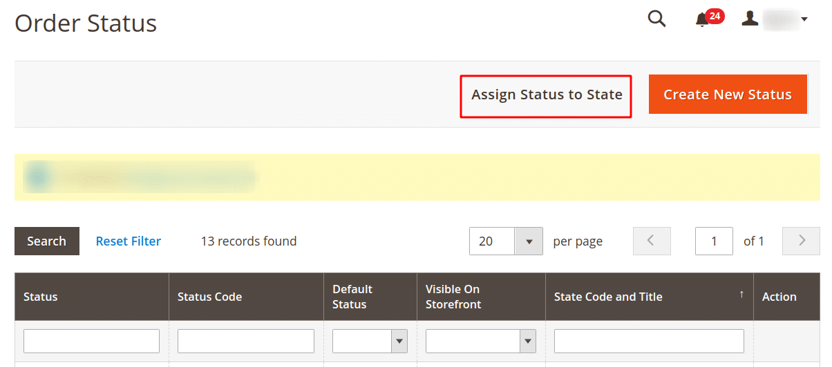 Assign a status to the state