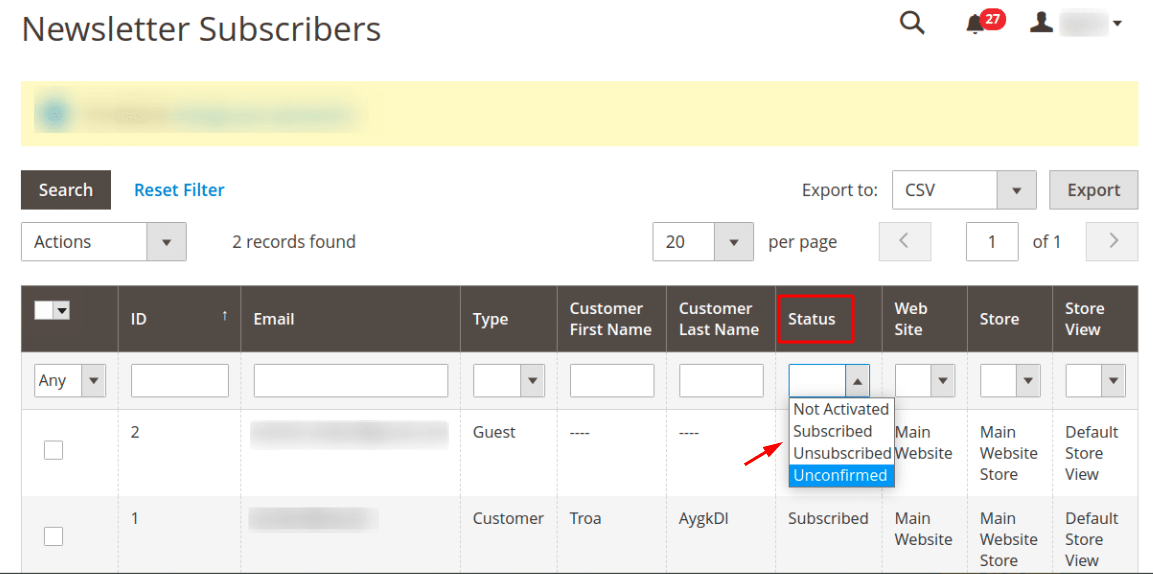 Export Newsletter Subscribers in Magento 2