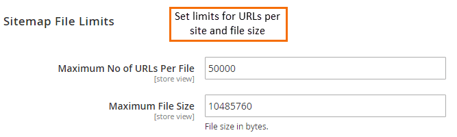 Set sitemap file limits