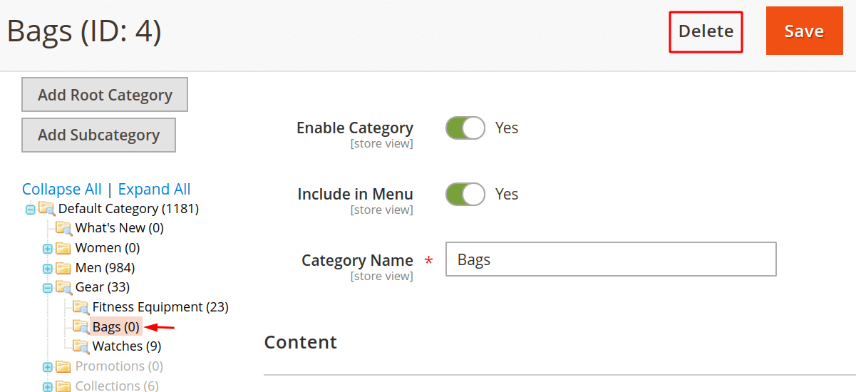 Delete a Category in Magento 2