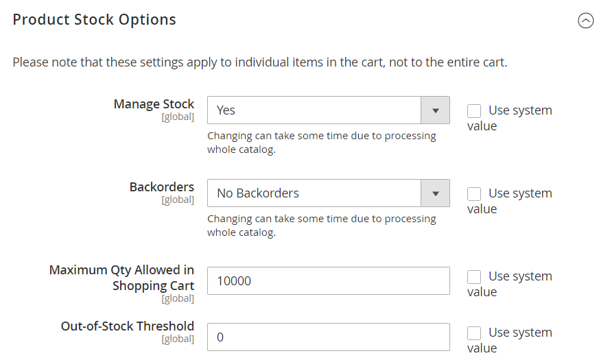 Manage Product Stock Options