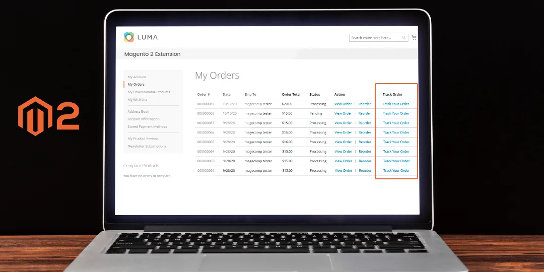 Add Track Order link with the Order on Order History Page