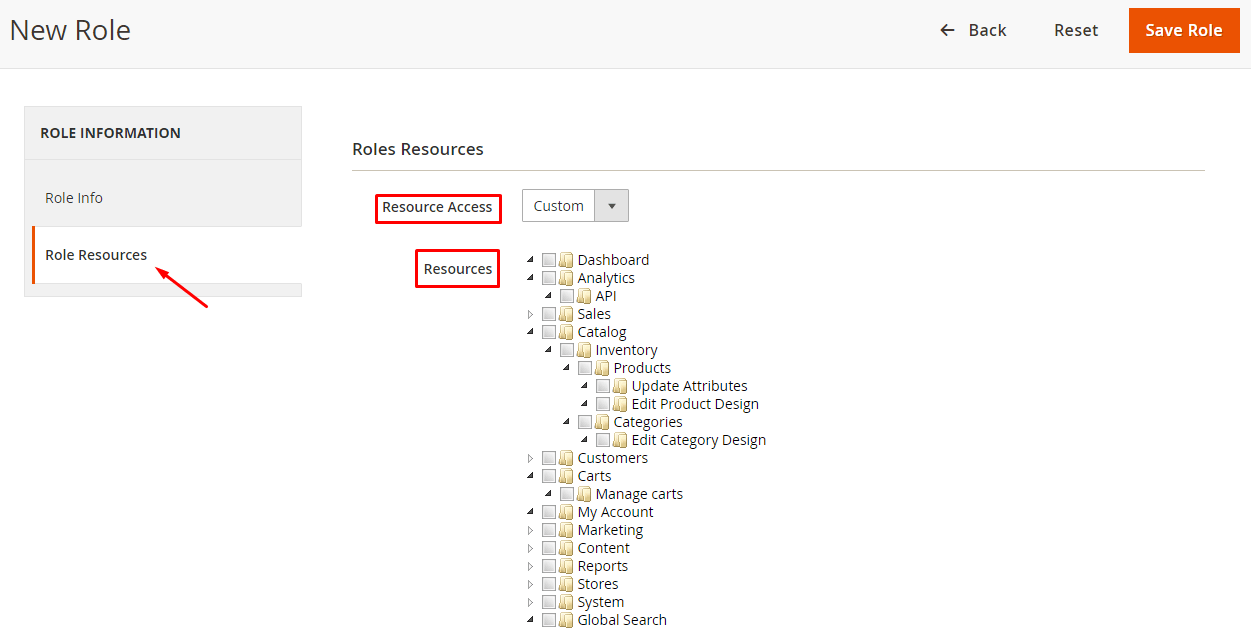 role access magento 2