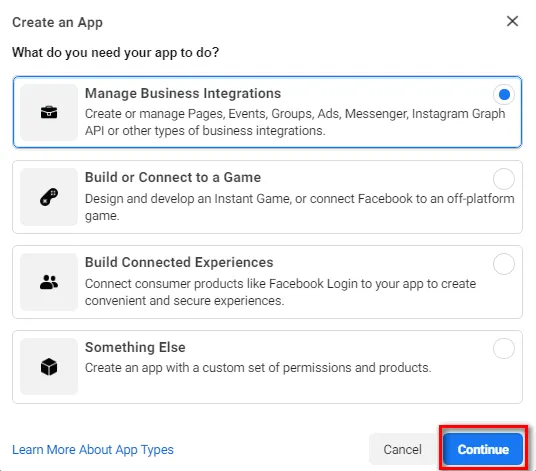select-facebook-app-purpose