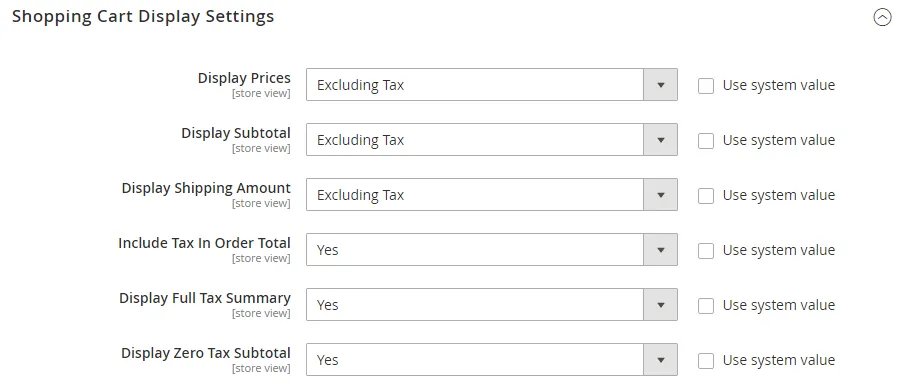 shopping-cart-display-settings