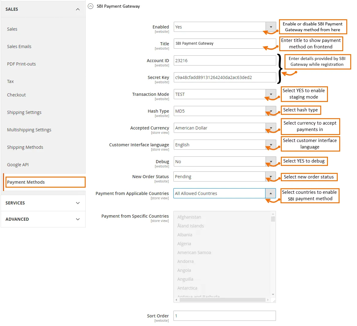 SBI-payment-configuration