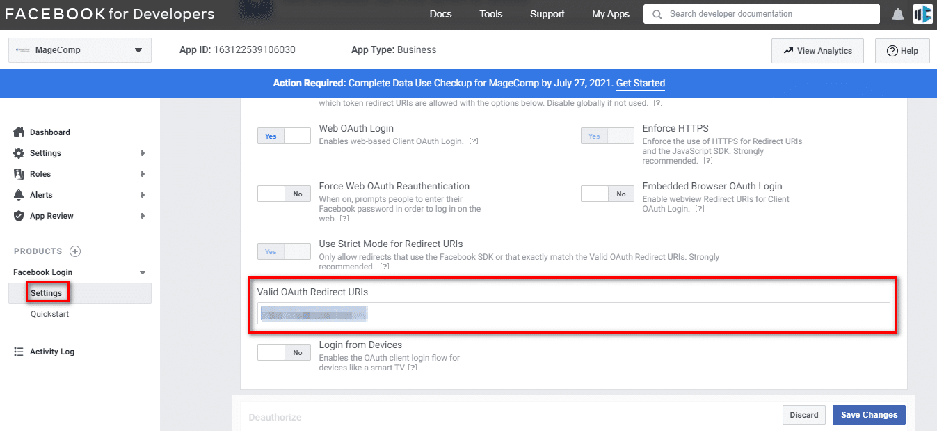 Valid OAuth Redirect URIs