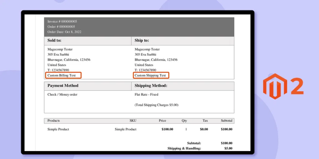 How to Add Custom Text after Billing Address and Shipping Address in Invoice PDF in M2