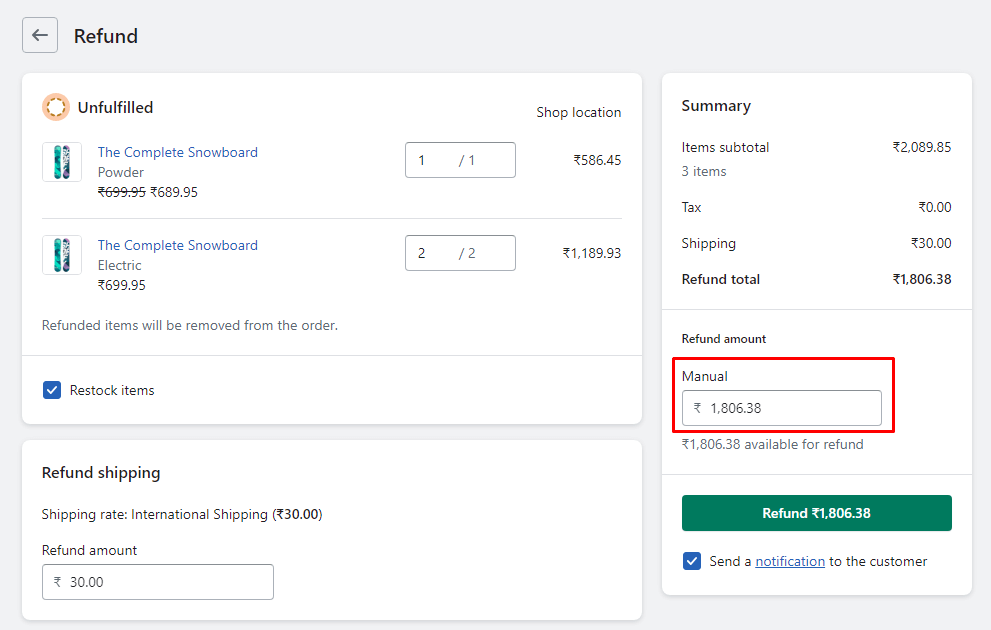 Refund amount