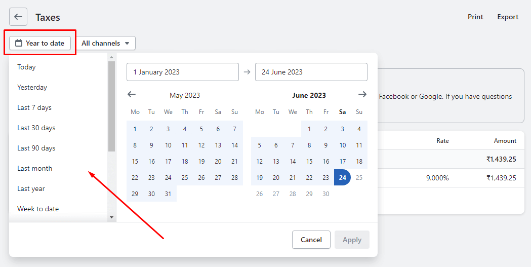 Tax report date range