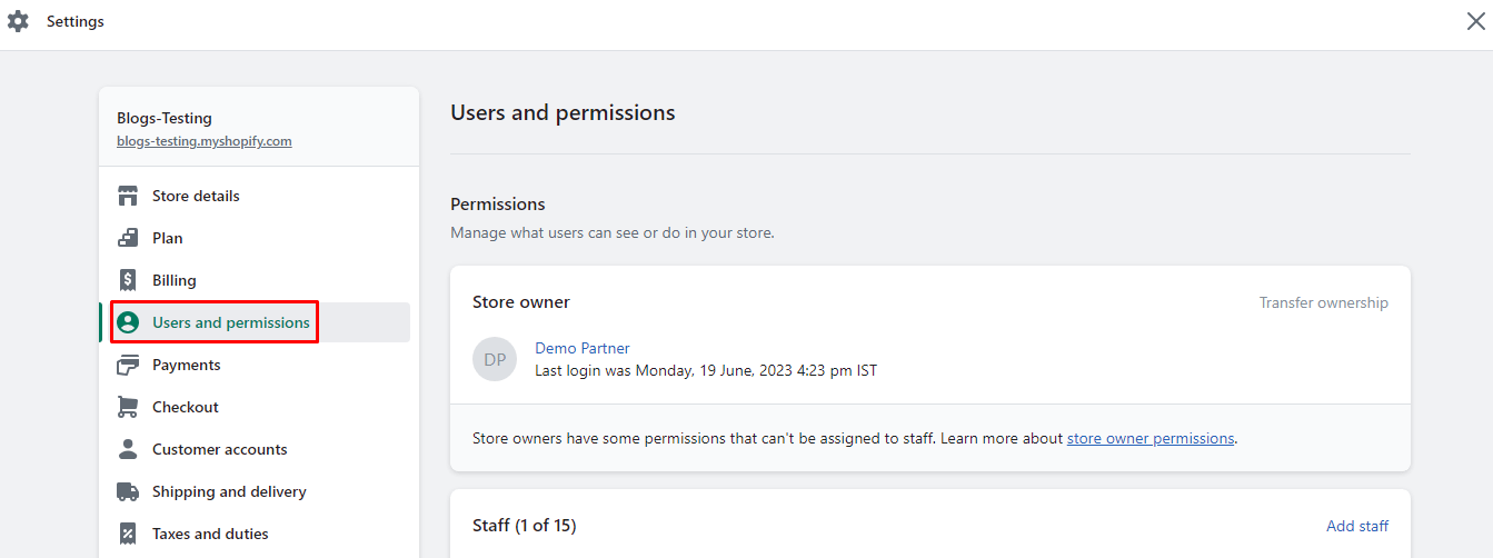 Users and permissions