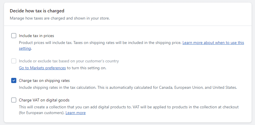 Charge tax on shipping rates