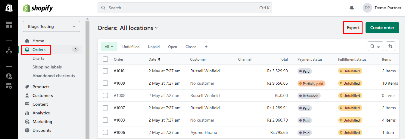 Exporting Order Data