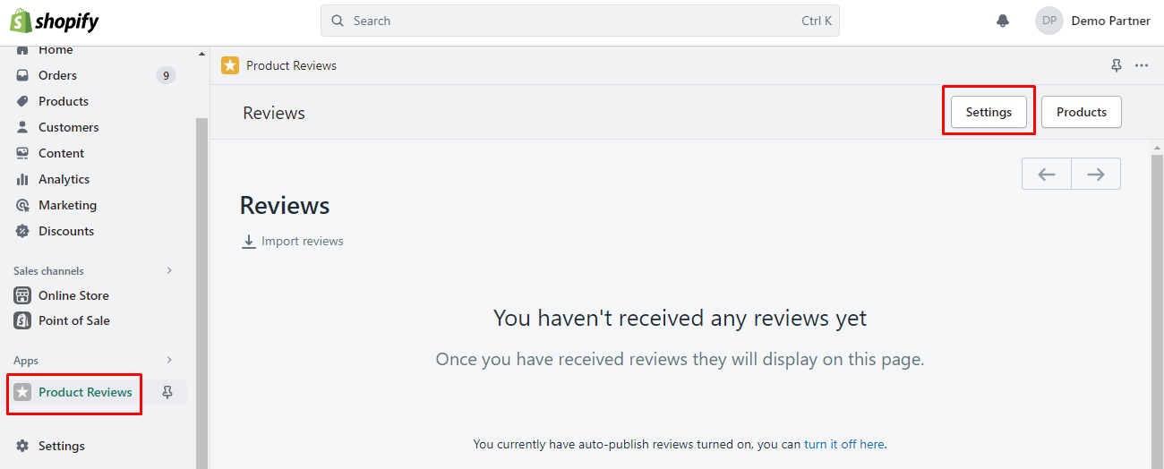 Product Reviews - Settings