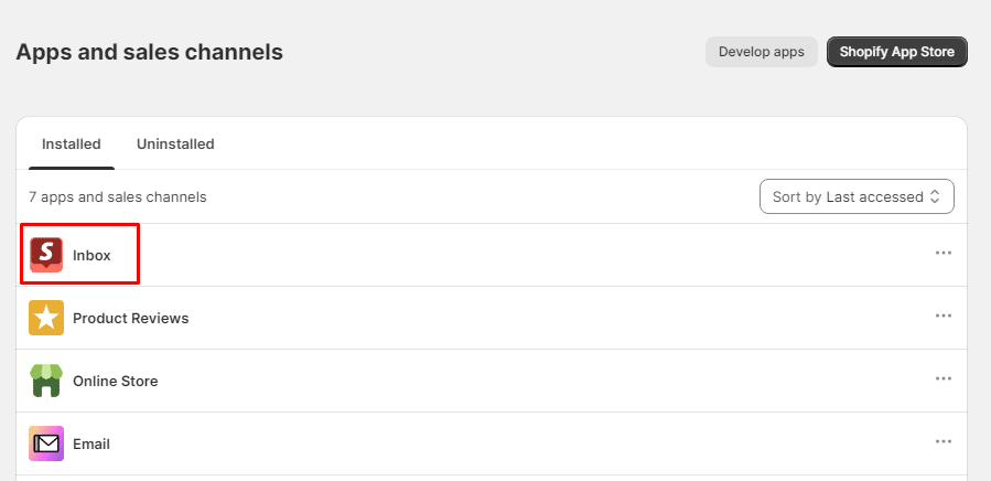 Shopify Inbox select