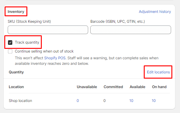 Inventory - Track quantity - Edit locations
