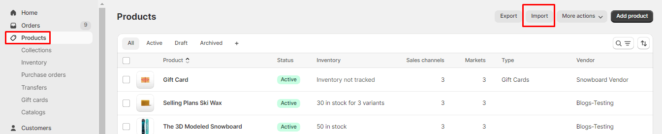 Products - Import