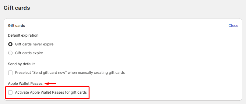 Activate Apple Wallet Passes for gift cards