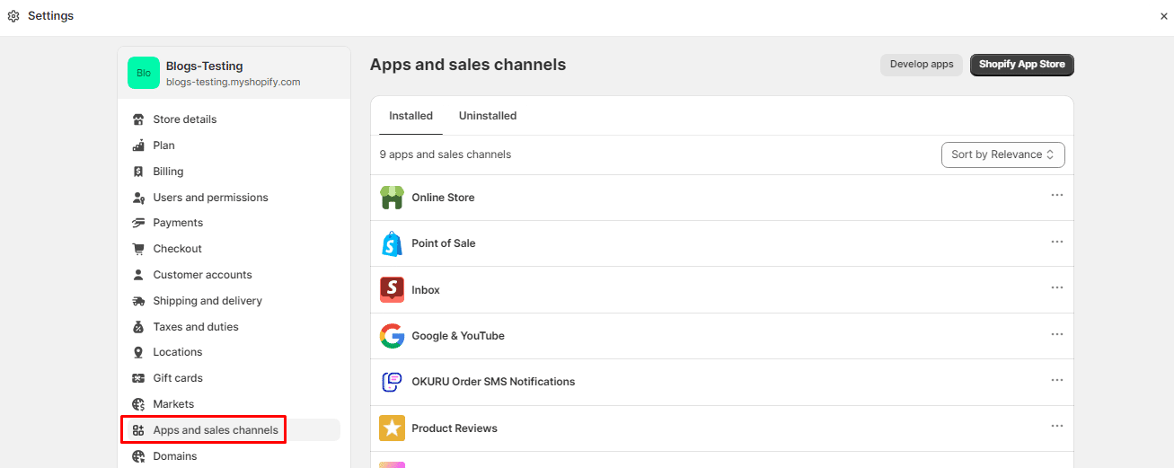 Apps and sales channels