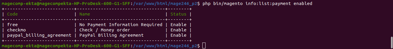 List of active payment methods using command line in Magento 2