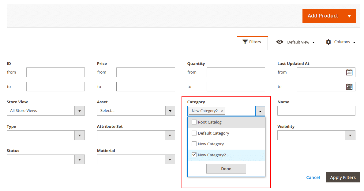 Category filter