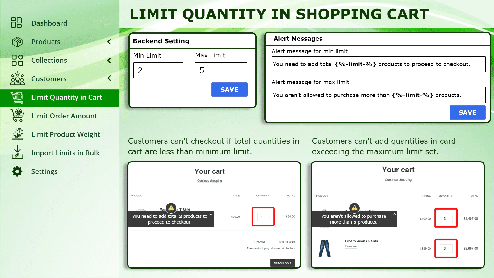 KOR Order Limit Quantity Shopify App by MageComp