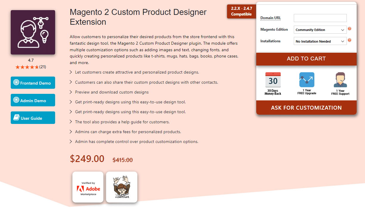 Magento 2 Custom Product Designer