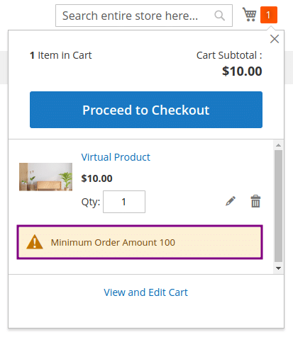 Minimum order amount on minicart