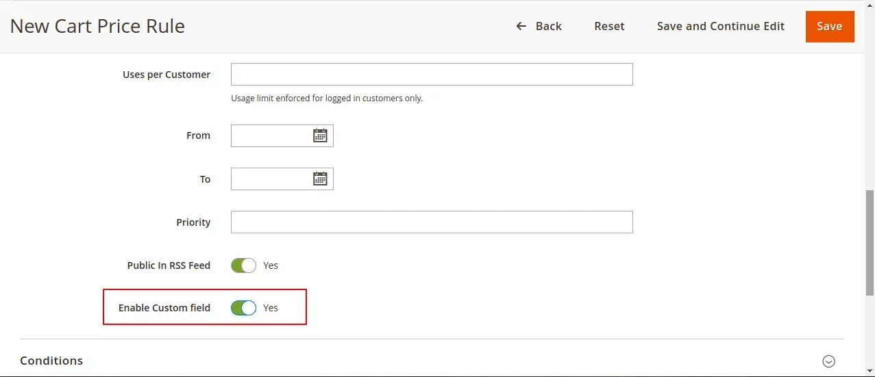 cart price rules custom field