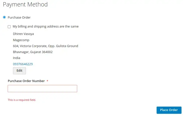 Purchase Order Number mandatory
