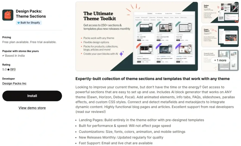10. Design Packs Theme Sections