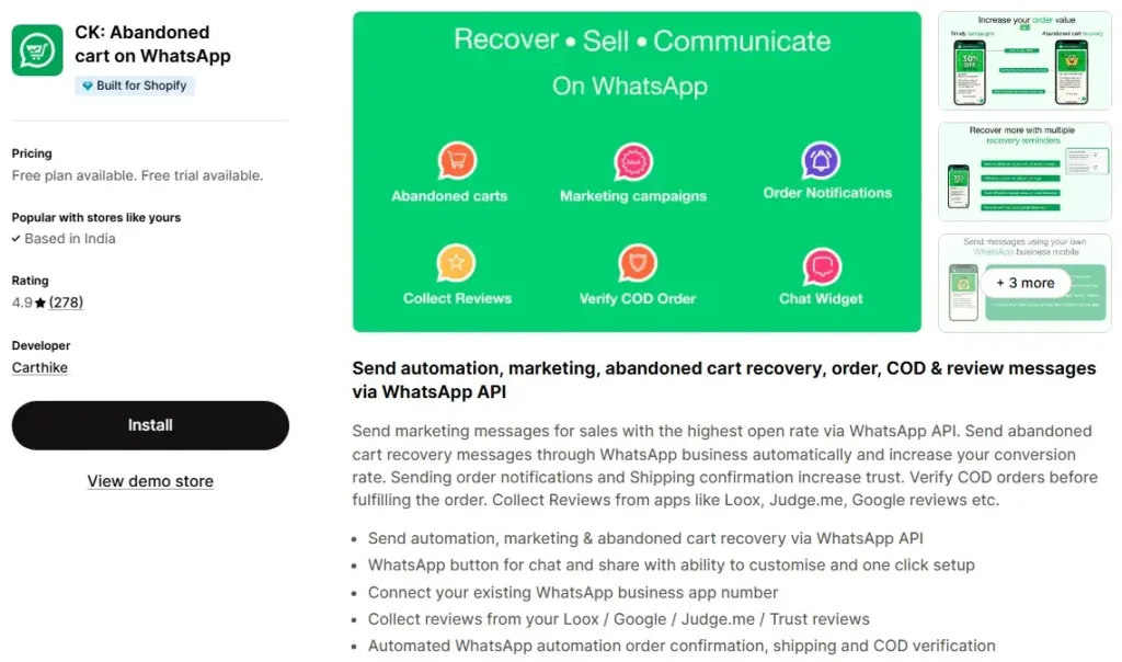 11. CK Abandoned cart on WhatsApp by Carthike
