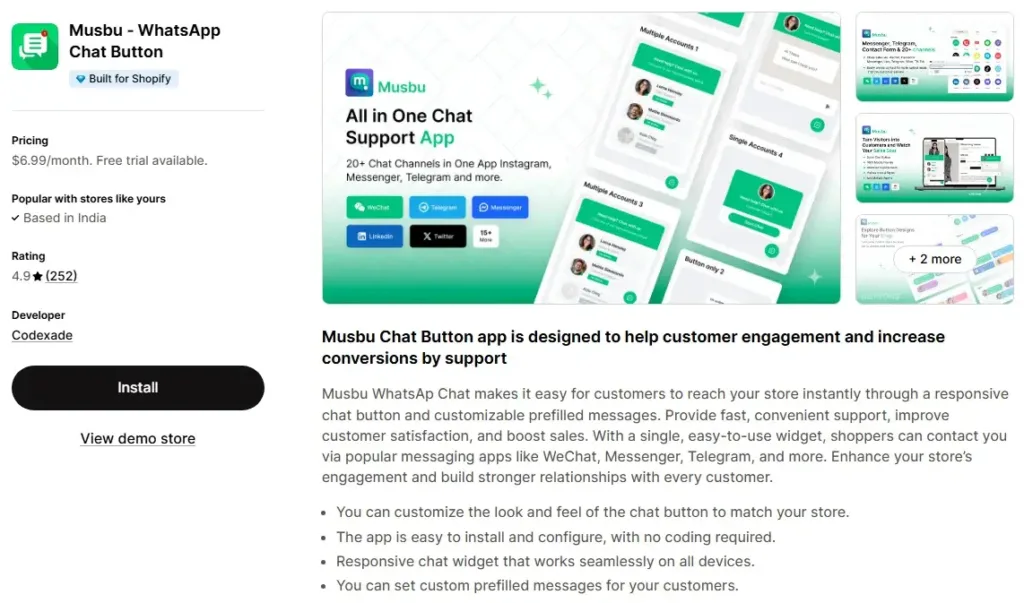 12. Musbu ‑ WhatsApp Chat Button by Codexade