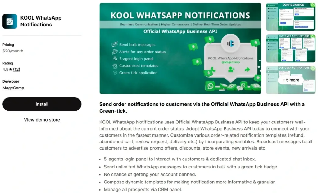 2. KOOL WhatsApp Notifications by MageComp
