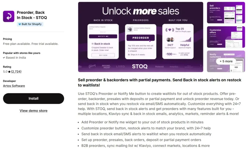 3. Preorder, Back In Stock ‑ STOQ