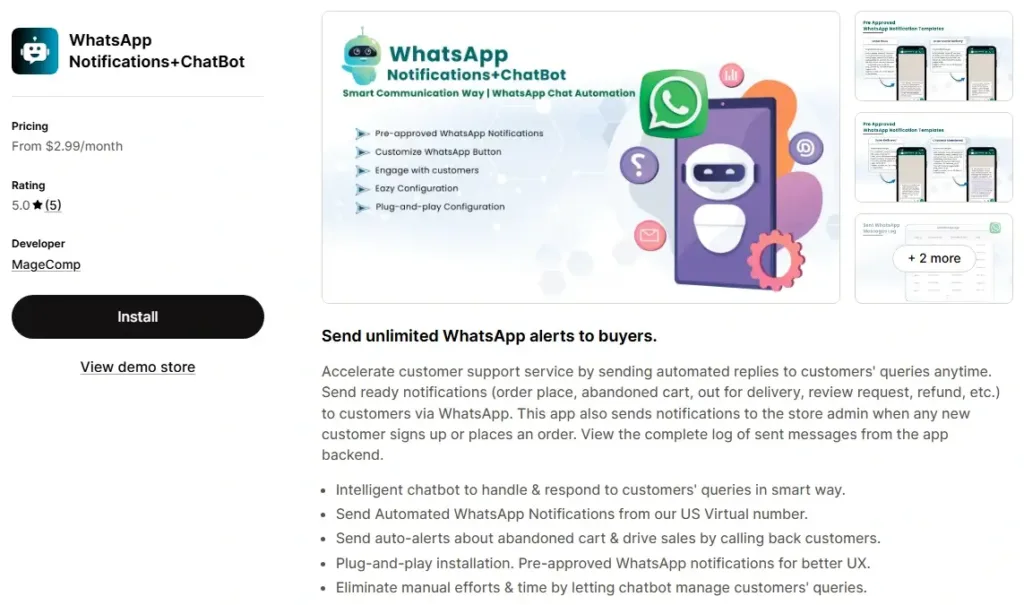 3. WhatsApp Notifications+ChatBot by MageComp
